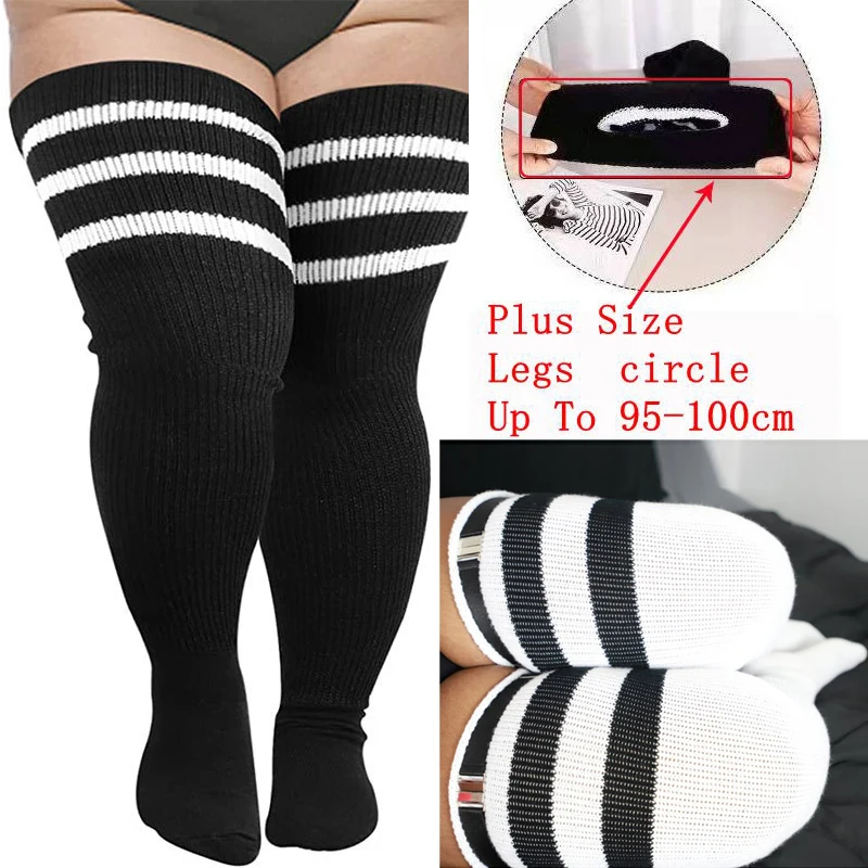 Japanese Cotton Thigh High Over The Knee High Socks for Women Striped Extra Long Thick Thigh Stockings Buckle Compression Socks