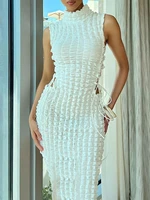 white sexy hollow out bandage bodycon long dress for women elegant turtleneck maxi vestidos african summer 2022