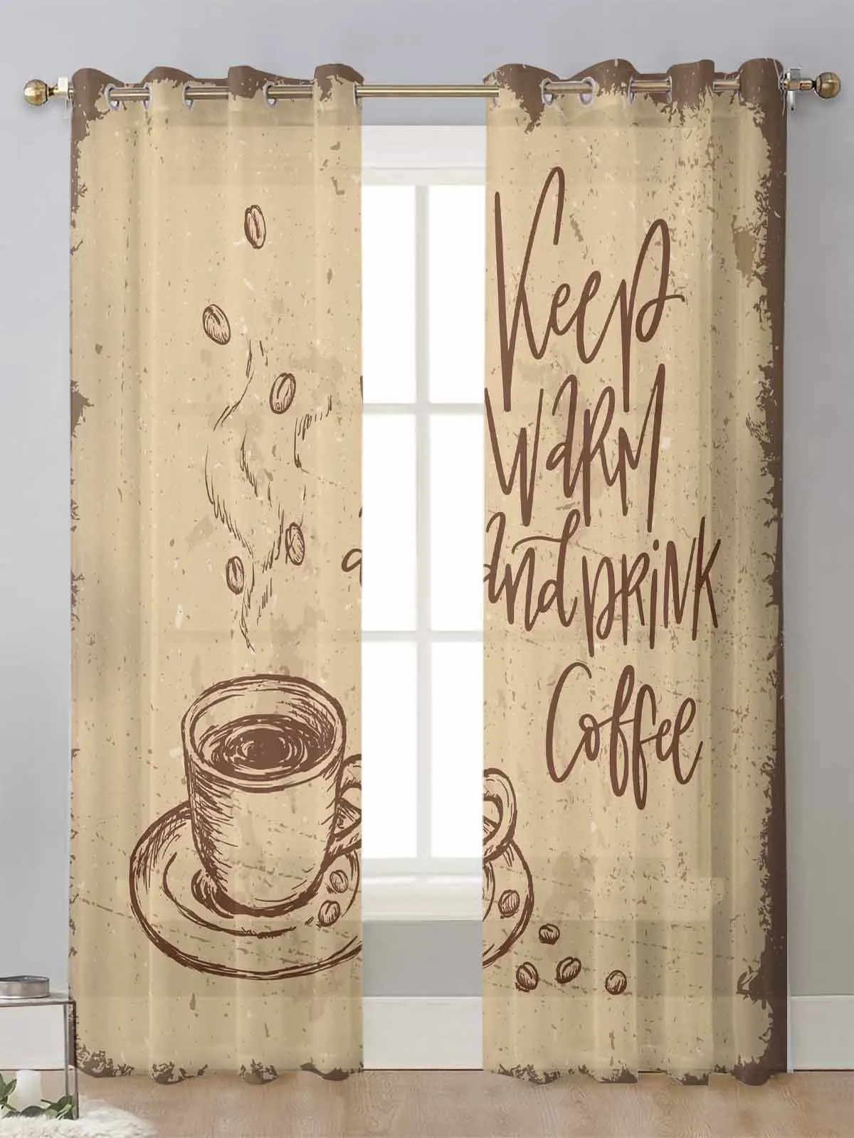 

Coffee Retro Style Sheer Curtains For Living Room Window Screening Transparent Voile Tulle Curtain Cortinas Drapes Home Decor