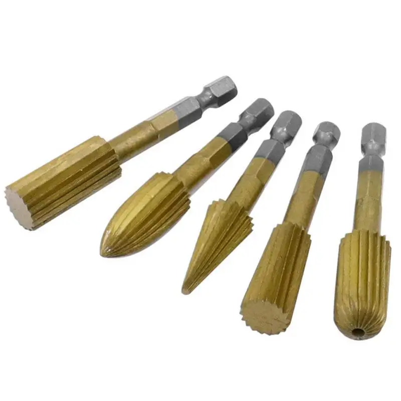 

Hex Shank Rotary Burr Set 5pcs Burrs Wood Milling Rotary File Burr Set Woodworking Rotary File Set For Metal Rotary Files Bit
