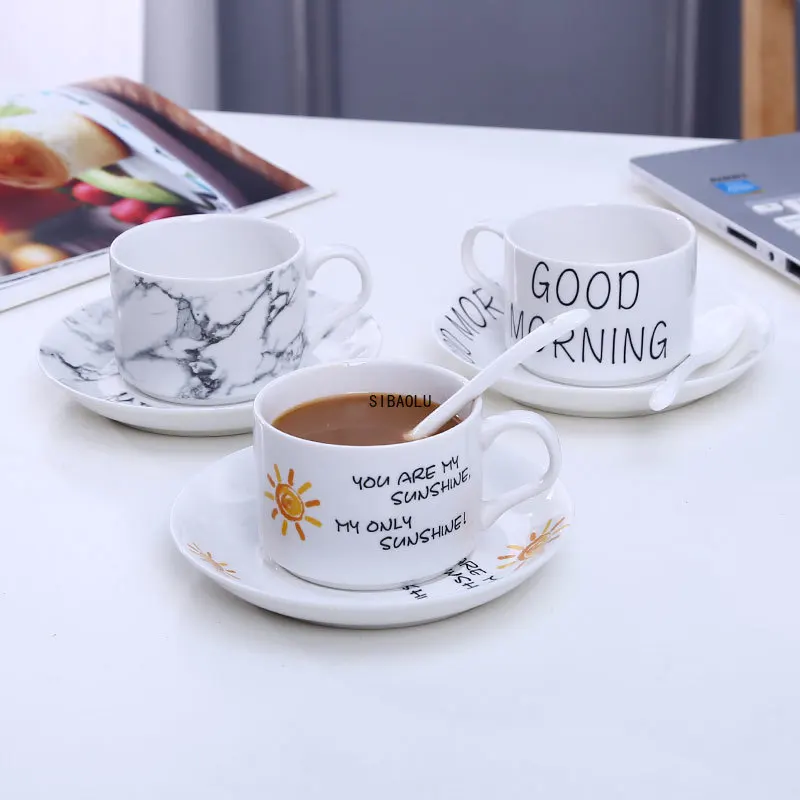 

Nordic Style Ceramic Coffee Cup and Saucer Set with Saucer with Saucer Simple Office Striped Small Luxury Illustration Cup