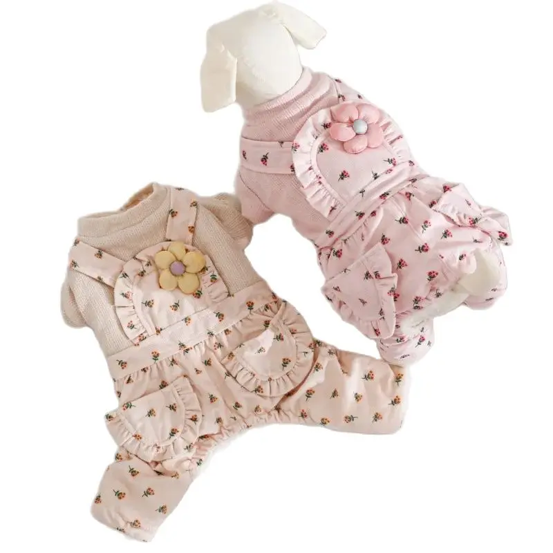 Комбинезон для собак с цветочным рисунком куртка щенков зимняя одежда домашних