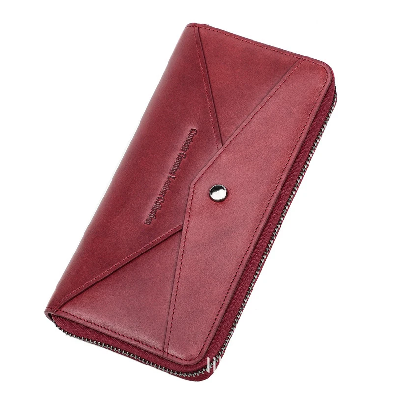 New Fashion Genuine Leather Women Female Long Zipper Clutch Lady Wallet Wristband Money Bag Cowhide Coin Purse