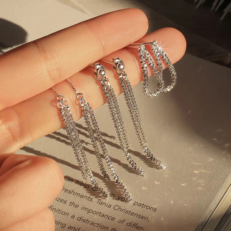 

Женские серьги-гвоздики из серебра 925 пробы, с длинными кисточками