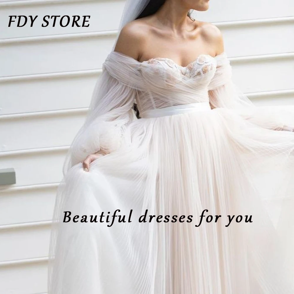 

FDY Store Off-the-shoulder A-line Court Train Embroidery Zipper Up Simple Wedding Suitable Dresses On Request Bespoke Occasion