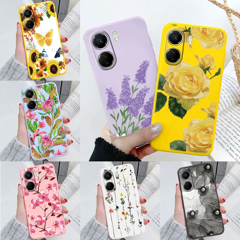 Чехол для телефона Redmi 14C 14R 13C 13R A3 Pro 4G A1 A2 Plus Note 14 5G Poco C50 C51 M6 C75 Red Rose Flower Daisy Grass TPU