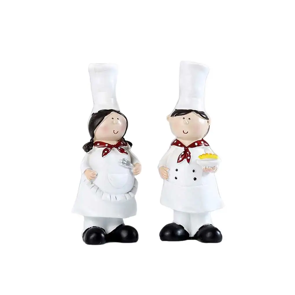 

2pcs Chef Statue Cartoon Chef Figurines Colorful Retro Cute Sculpture