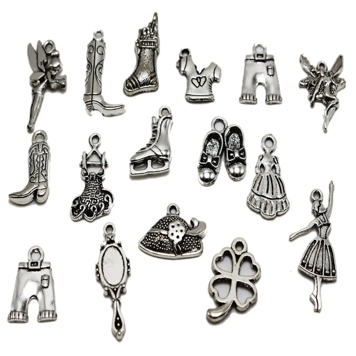 30 Tibet Silver Assorted Girl Dress Shoe Fairy Charm Pendant