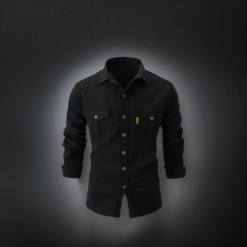 Мужская повседневная тонкая рубашка с карманами и лацканами