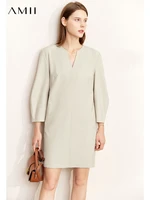 amii minimalism straight dresses for women summer 2022 v neck wrist sleeve aline loose dress office lady women clothes 12220028