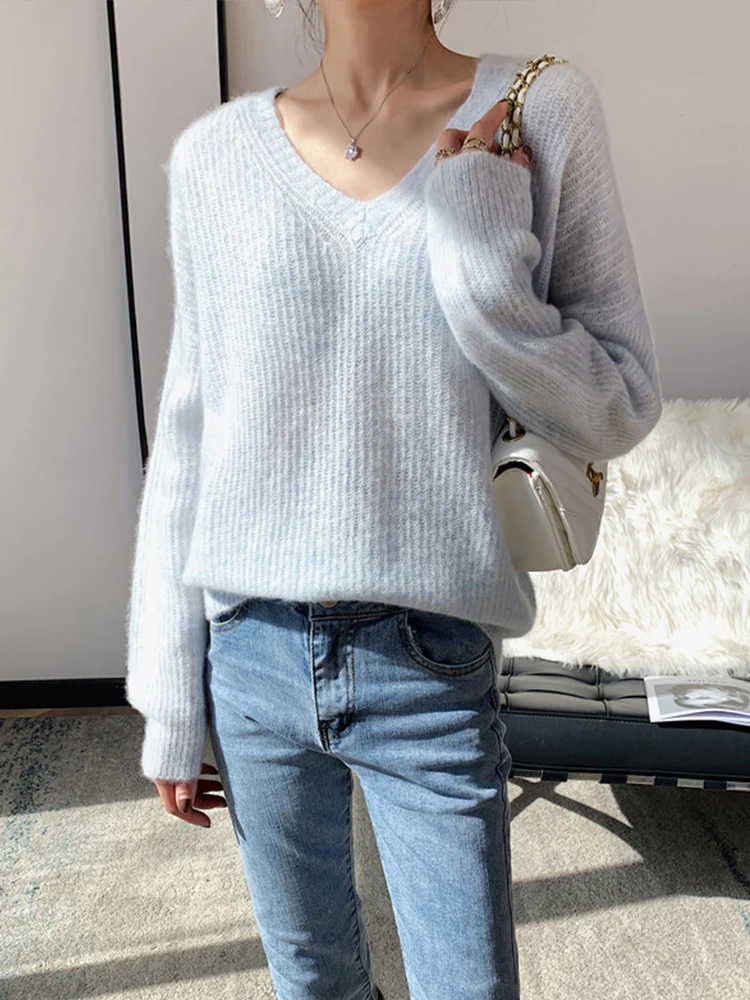 

75% Cashmere 25% Real Silk V-Neck Loose Pullover Sweater Ultralight Basic Model 2002 Brand New Color Female Knitwear Top Jumper