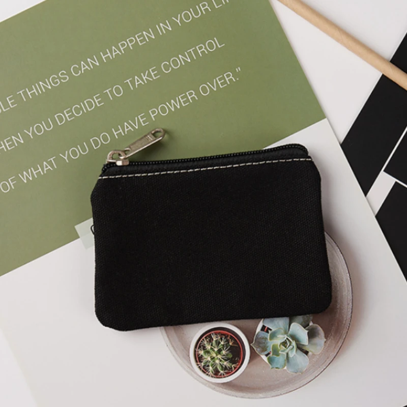 Solid Color DIY Canvas Coin Purse Zipper Mini Coin Key Bag Money Pocket Women Men Simple Coin Purse Small Wallet Kid Gift Pouch