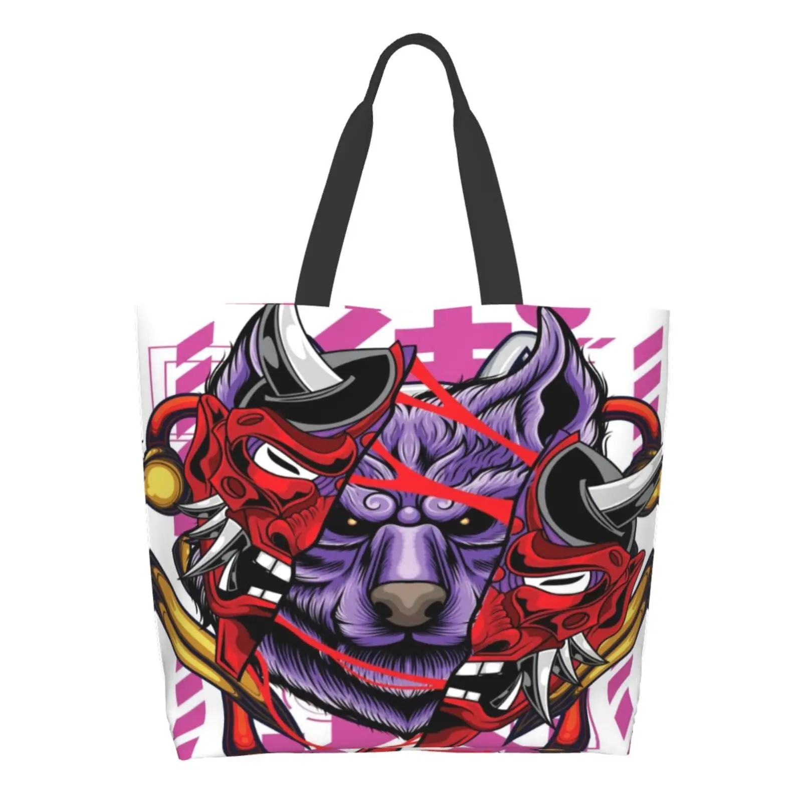 

Shopper Large Shopping Bags Tote Bag for Women Reusable Canvas Shopping Bag Beach School Sack Casual Shoulder Japan Purple Wolf