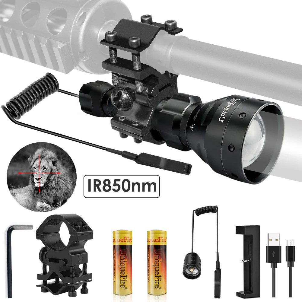 UniqueFire 1405 IR 850nm LED Flashlight Infrared Light Illuminator Night Vision T67 Adjustable Focus 3 Modes Waterproof Hunting