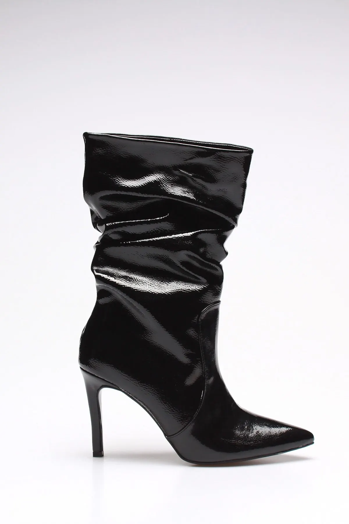 

Fashion Style Black Wrinkled Patent Leather women's Boot Boots & Boots