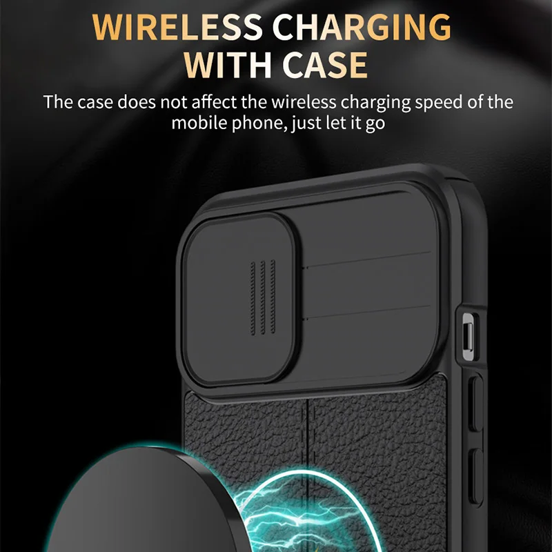 Camera Protective Slide Case On iPhone 14 13 12 11 Pro Max XS XR X 7 8 Plus SE 3 2 Business Leather Lychee Pattern Back Cover