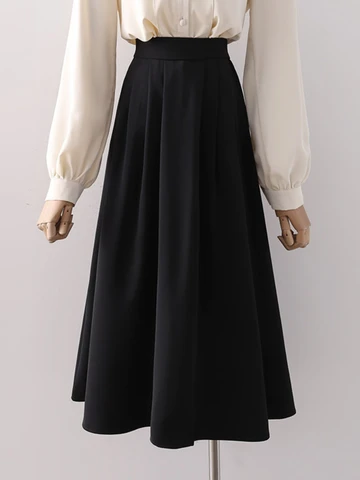 Simple Drape High Waist Skirt Women2023 Summer Fashion Solid Color Commuter Midi Skirts for Women's Casual Pleated Skirt