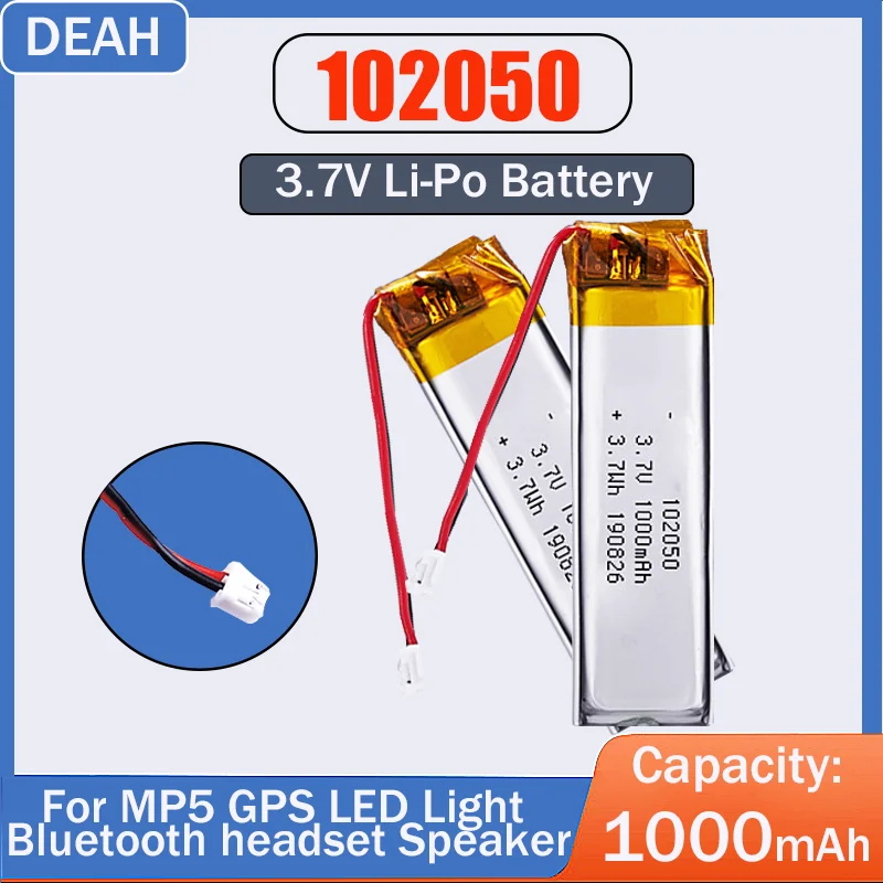 102050 3.7V 1000mAh Lithium Polymer Rechargeable Battery With PCB For MP3 GPS Recording Pen LED Light Bluetooth Headset Speaker - купить по