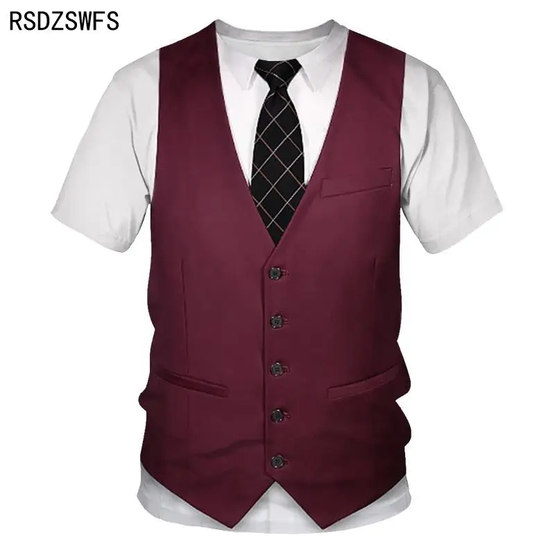 

2022 New Fashion Fake Two Piece 3D T-Shirt Digital Printed Men's Tops Tees Funny Cosplay Kids T Shirt Fake Suit Men Women Tshirt