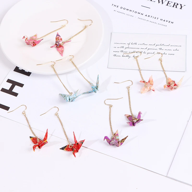 

New 1 Pair Blings Bird Cranes Paper Earrings Red Romantic Crane Pendant Trendy Jewelry For Women Accessories Origami Earrings