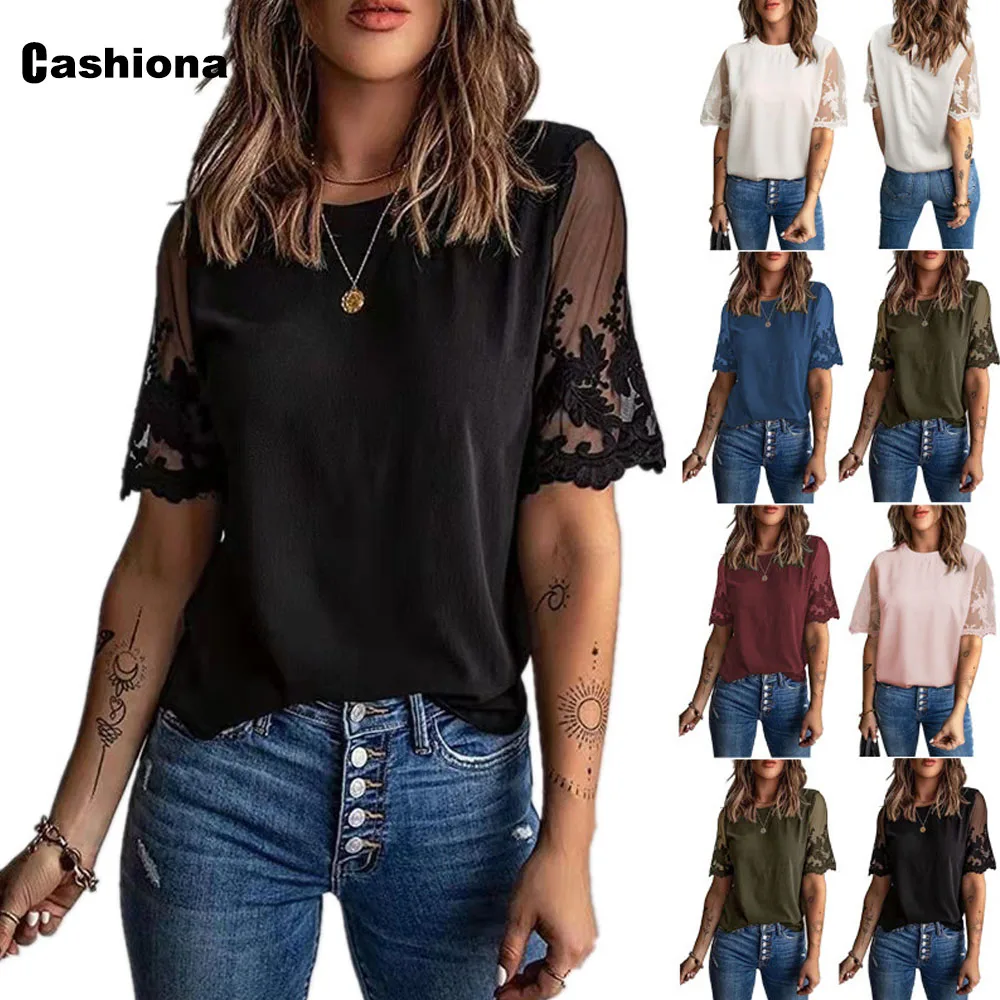 Women Latest Summer Casual Shirts Loose Hook Flower Hollow Blouse Guaze Sleeve Basic Top Ladies Shirt blusas Femme Clothing 2022