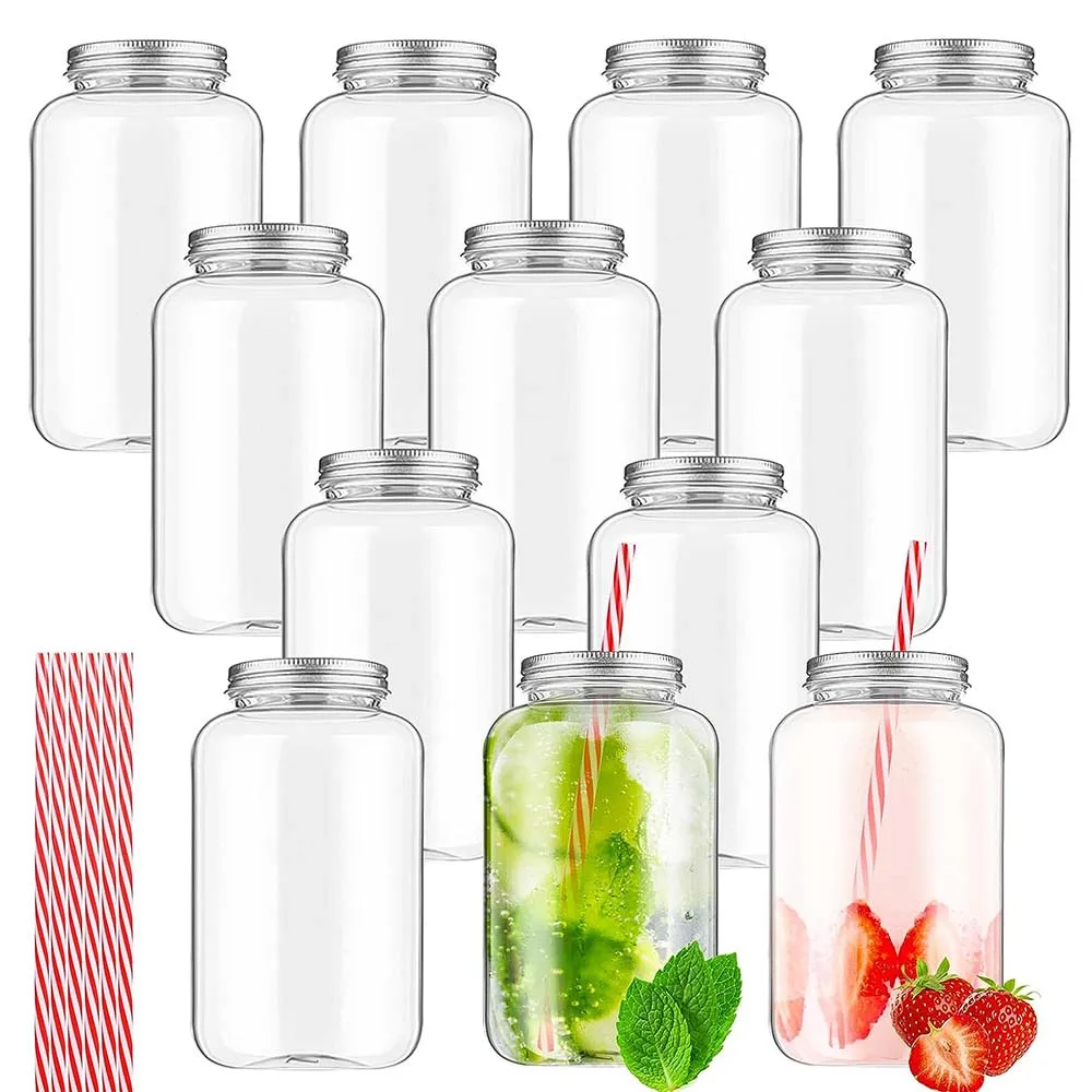 

12Pcs 16oz Plastic Mason Jars Plastic Juice Bottles Drink Containers with Caps Juicing Bottles Clear Bulk Beverage Containers