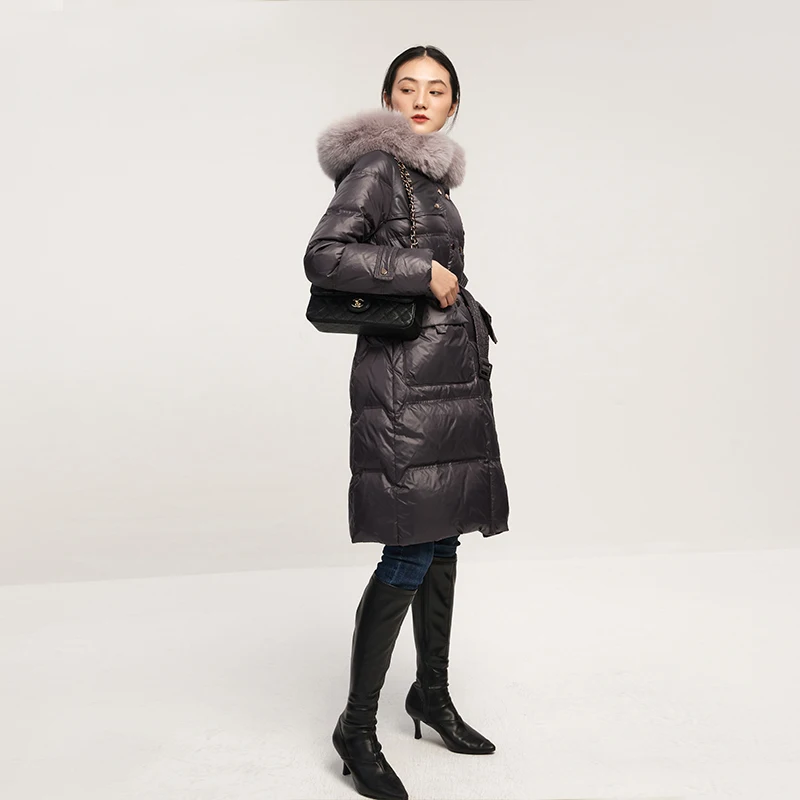 new fox fur Collar Detachable  casacos de inverno feminino  down jacket women  Adjustable Waist  90%  White duck down  Long