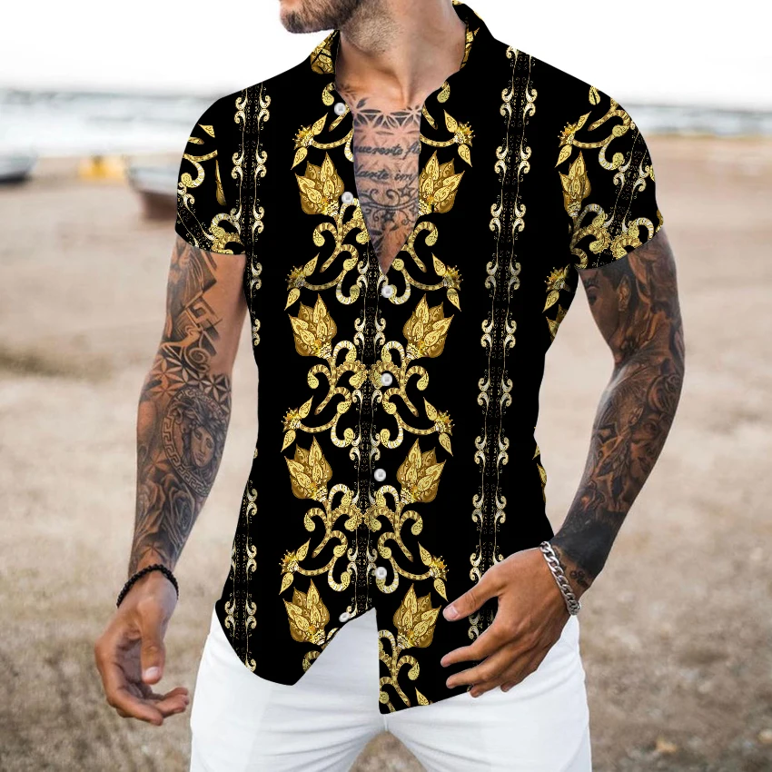 Brand High Quality Men's Casual Shirts 2023 Summer New Fashion Designer Print Short Sleeve Blouses Slim Oversize Men Luxury Tops