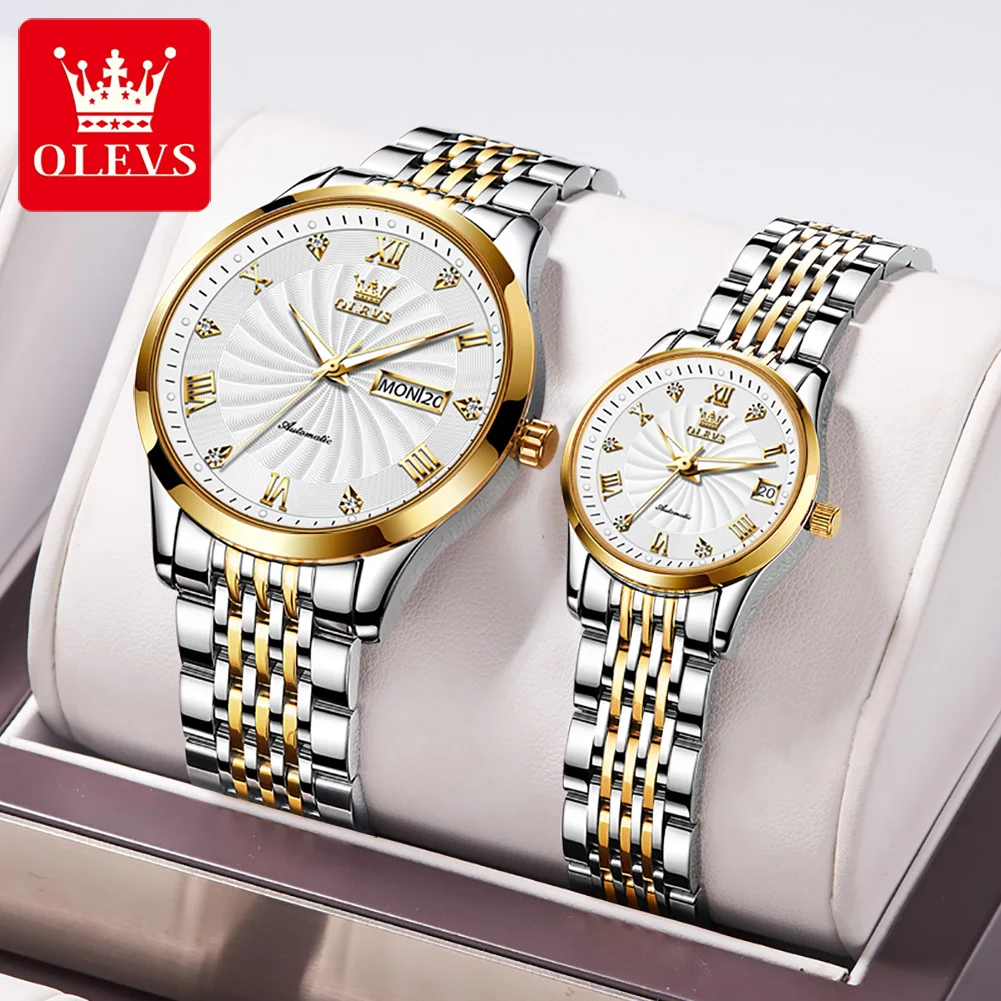 OLEVS 6630 Full-automatic Fashion Couple  Wristwatch Waterproof Automatic Mechanical Stainless Steel Strap Watches for Couple