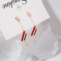 925 silver needle classic red and black streamline long note earrings fashionable all match exquisite stud earrings earrings