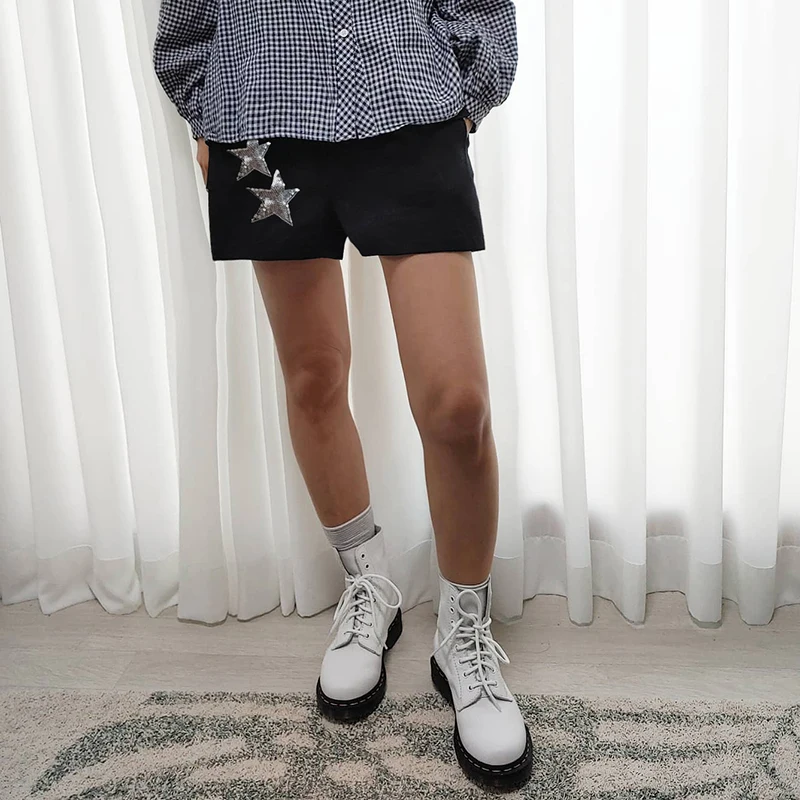 SUCHCUTE Gothic Y2K Star Patchwork Cargo Shorts Women Harajuku Low Waist Denim Short Streetwear Dark Academia Bottoms Summer 90S