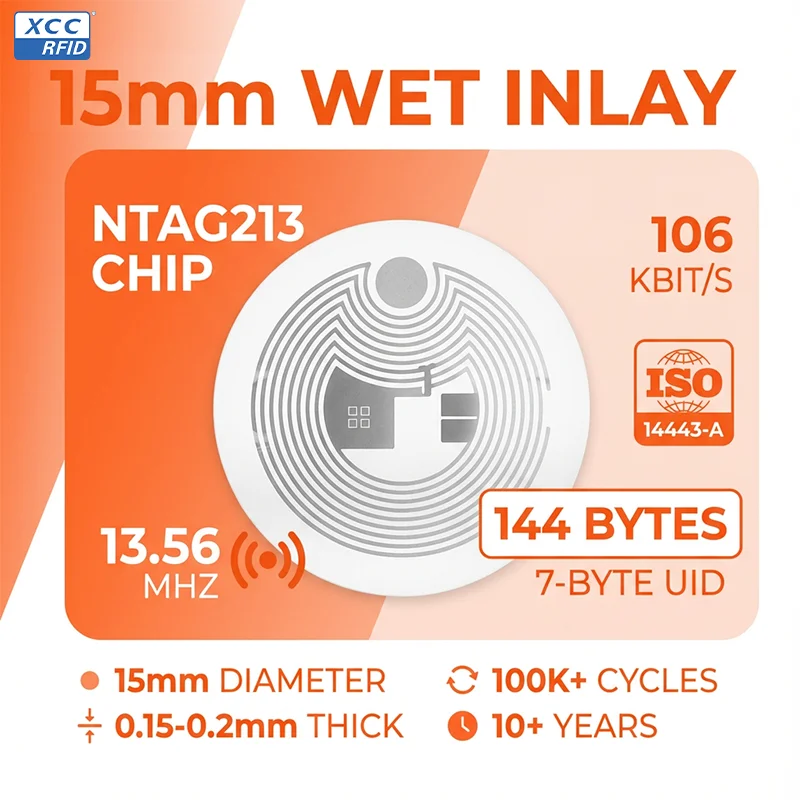 Фото Наклейка-метка NFC с чипом NTAG213 15 мм, перезаписываемая, память 144 байта, совместима со смартфонами с поддержкой NFC №2