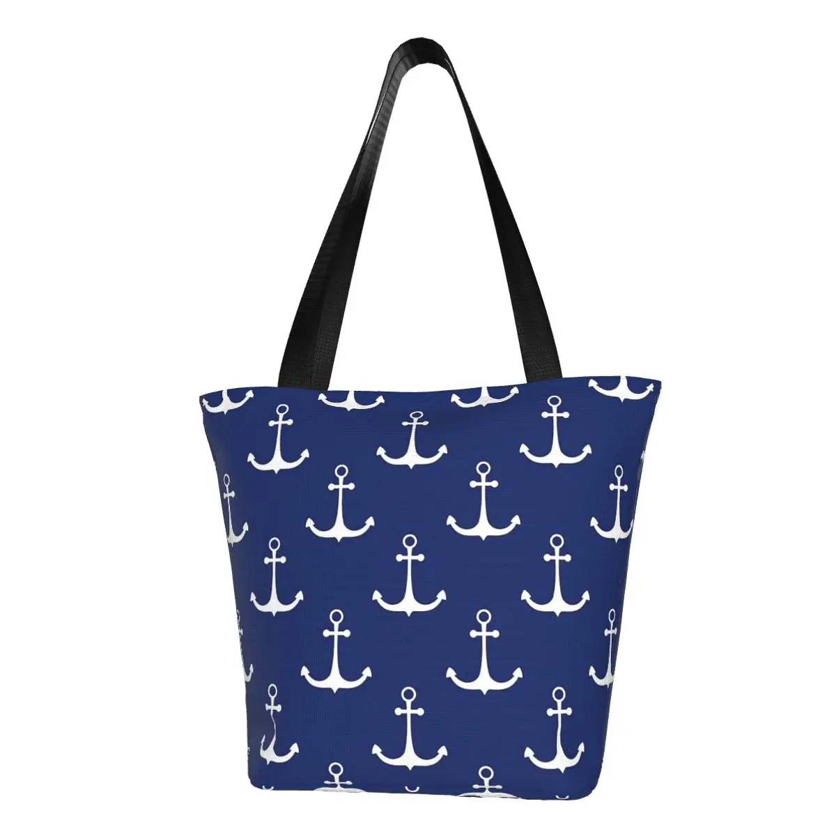 Blue Nautical Anchor Pattern Polyester outdoor girl handbag, woman shopping bag, shoulder bag, canvas bag, gift bag