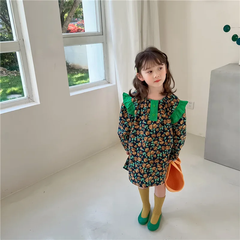 

2022 Spring Korean Girl Pastoral Style Retro Flying Sleeve Floral Dress