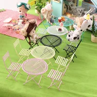 1/12 Dollhouse Small Metal Stool Simulation Chair Table Set Furniture Model Toys for Doll House Accessories Home Iron Decoration