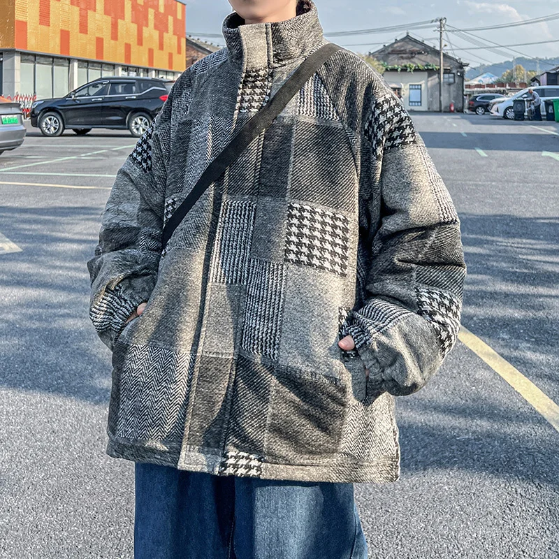 Winter Jacket Men Warm Fashion Retro Thick Plaid Jacket Men Streetwear Korean Loose Thicken Short Coat Mens Clothes S-3XL