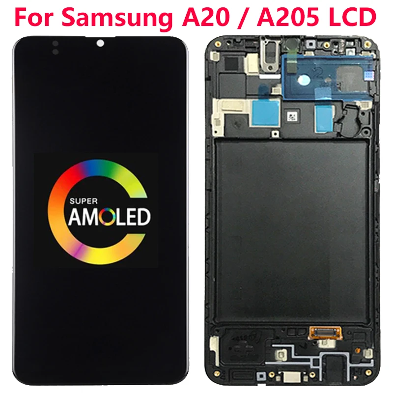 SUPER AMOLED A20 LCD For Samsung Galaxy A20 A205 SM-A205U A205FN LCD Display Assembly For SM A205YN A205G A205W LCD Repair Parts