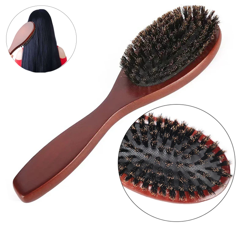 

Natural Boar Bristle Hairbrush Massage Comb Anti-static Hair Scalp Paddle Brush Beech Wooden Handle Hair Brush Comb Styling Tool