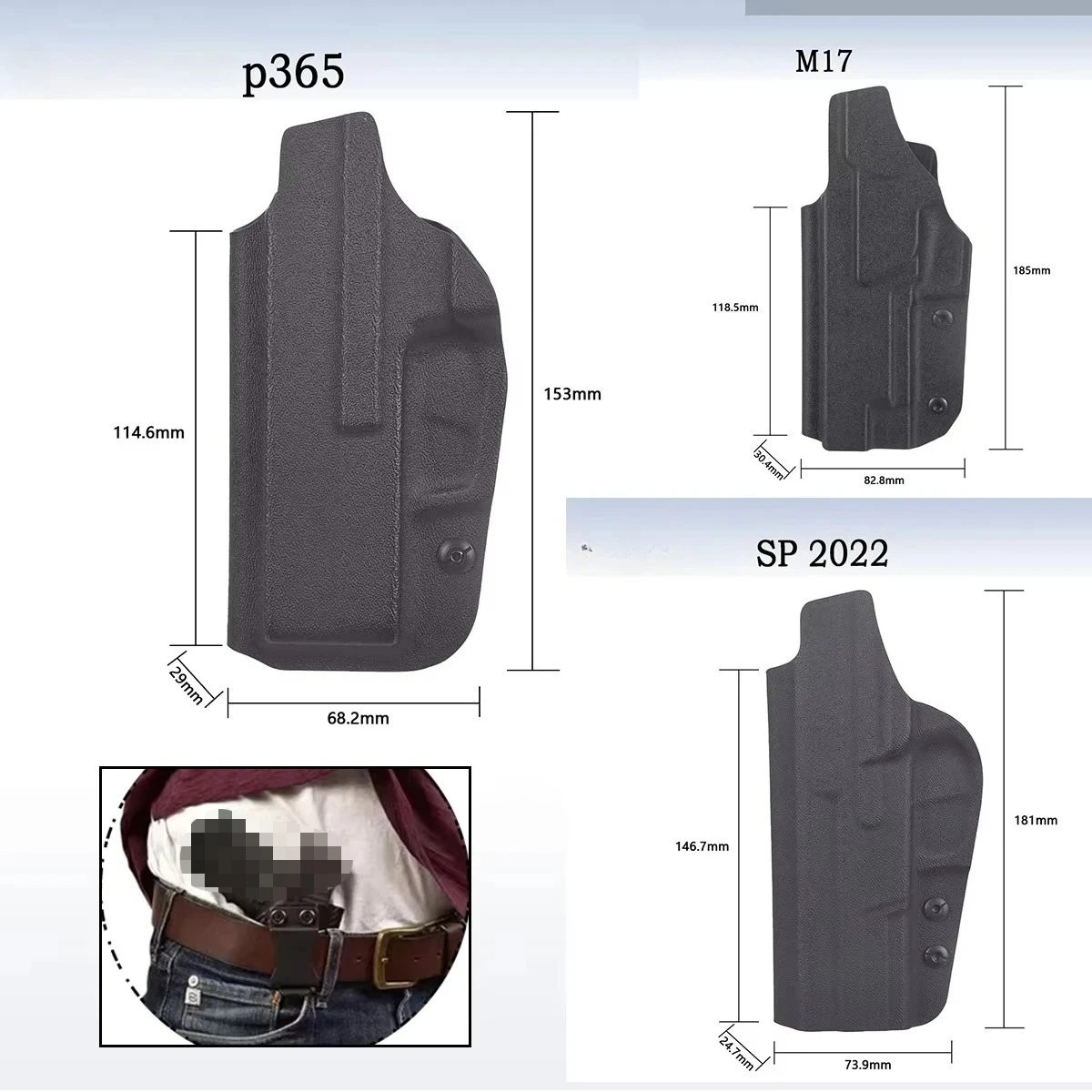 Фото Кобура из ПВХ для 1911, Glock 17, 19, 26, 43, 43X, Taurus M17, P07, P365, PPQ, внутренняя, для скрытого ношения, с клипсой для ремня, подсумок-кобура №5