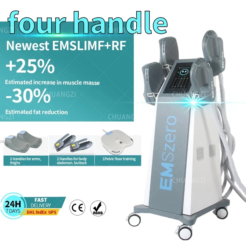 

New DLS-EMSLIM Neo 5000W 14 Tesla hi-emt machine with 4 RF handles and pelvic stimulation pad optional EMSzero2022