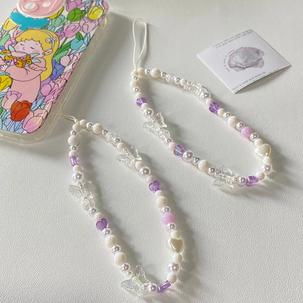 

Butterfly Beaded Chain for Mobile Phone Women Cellphone Case Hanging Cell Phone Pendant Anti-loss Lanyard Jewelry Accessories