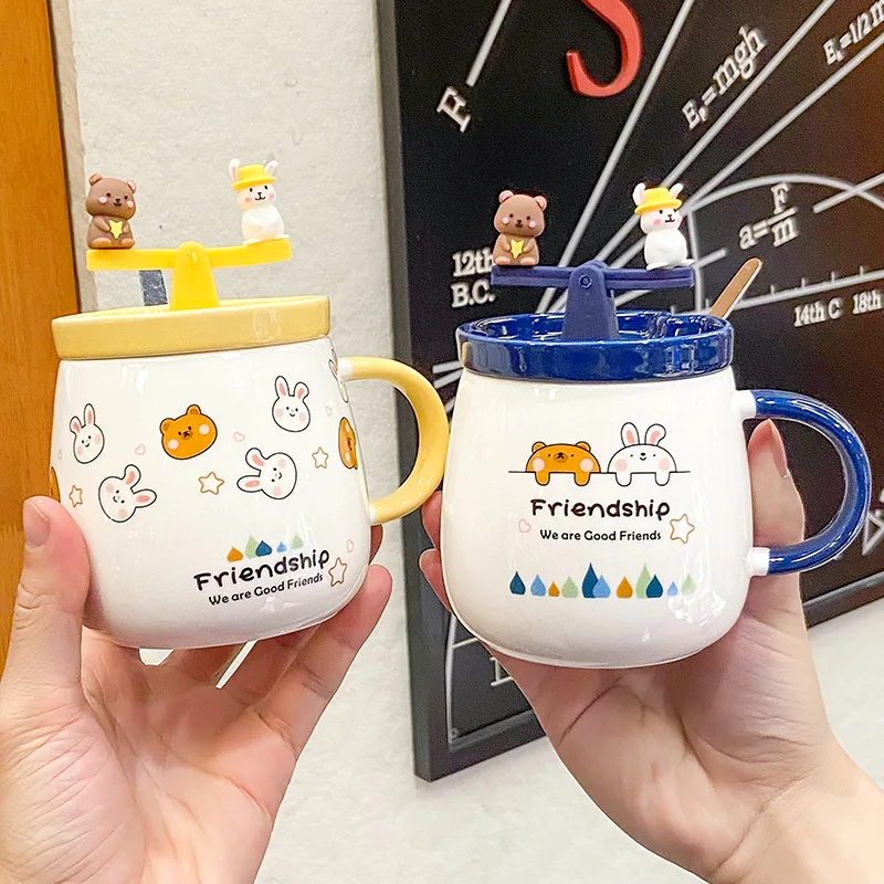 

400ML Children's Cute Cartoon Bear Rabbit Ceramic Cup Creative Fun Seesaw Mug Breakfast Student Cartoon Water Cup