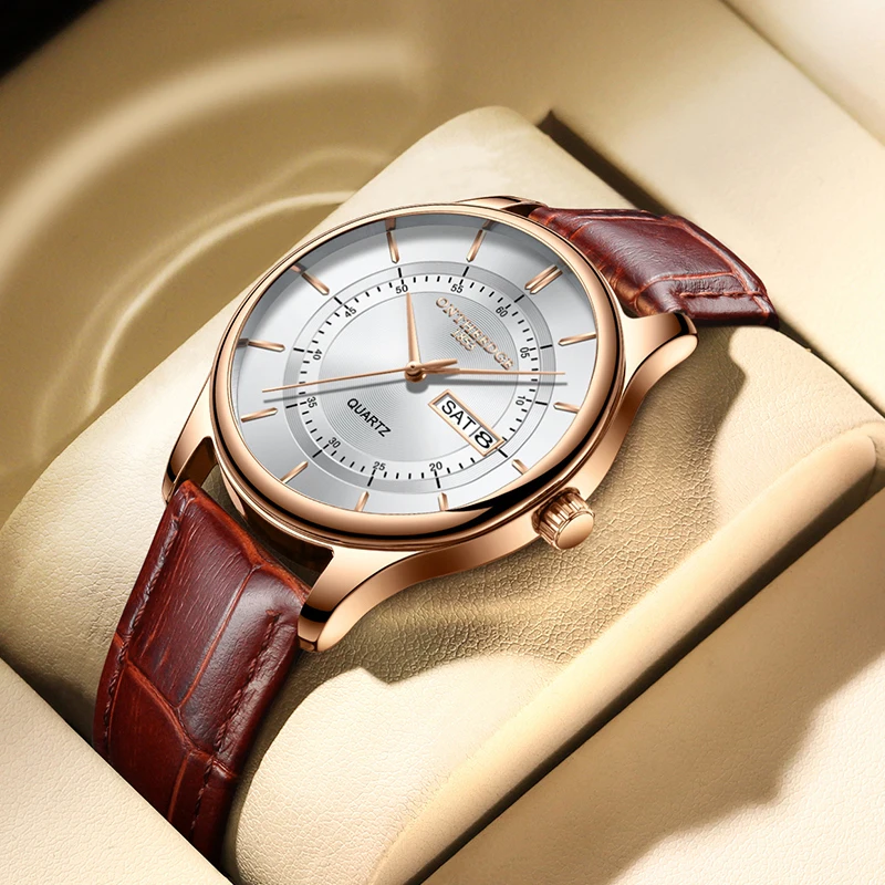 Часы наручные мужские кварцевые с кожаным ремешком брендовые модные