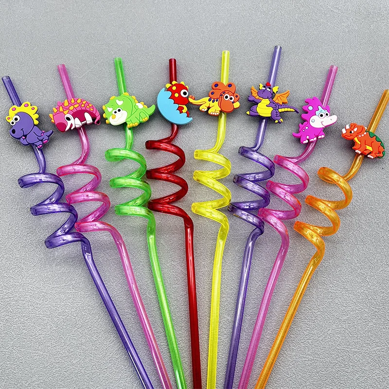 

Cartoon Dinosaur Spiral Straw Reusable Children's Birthday Party Colorful Plastic Straw Theme Party Art Straw Plastic Rietjes