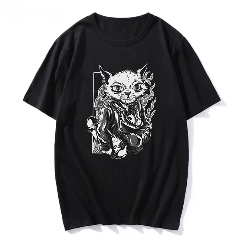 

Летняя мужская футболка, большая футболка, винтажный принт, комикс с животными, черный топ, Повседневная модная хлопковая футболка