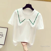 2022 summer white tshirt women new loose white sailor collar short sleeve college style t shirt female clothes