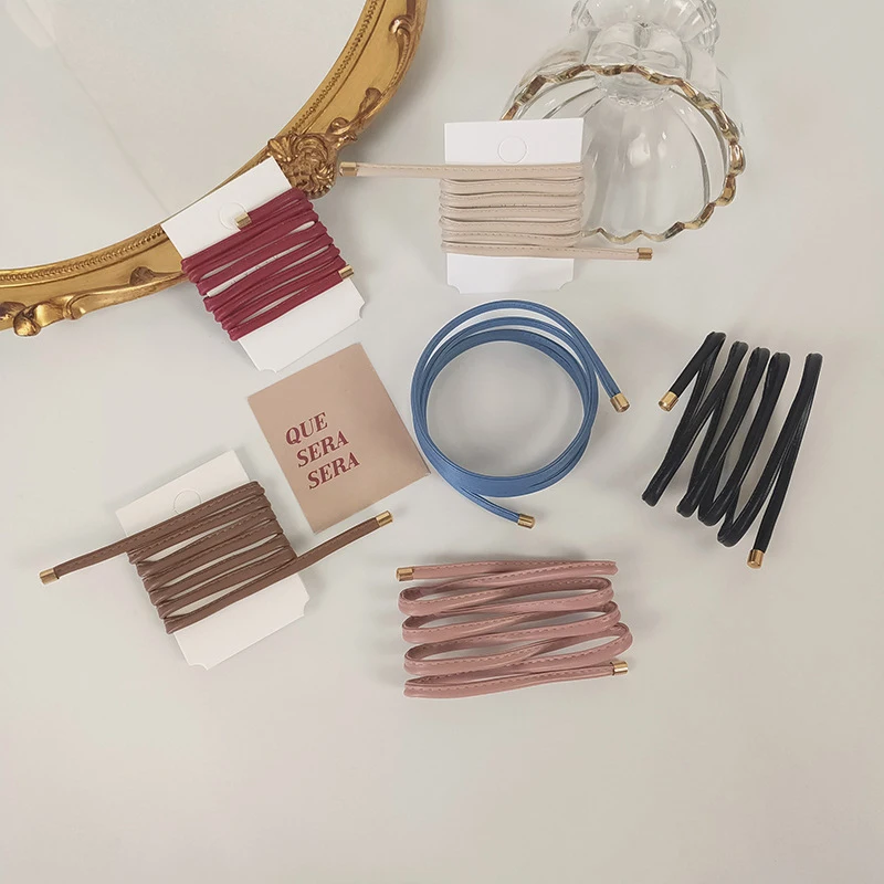 

PU Leather Long Hair Rope Ribbon Braiding Elastic Hair Bands Personality Temperament Hair Rope Women Ponytail Holder Hair Tie