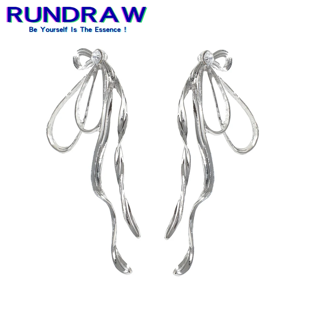 

Rundraw Fashion Silver Color Women Fairy Streamer Bow Earrings Jewelry For Gothic Party Jewelry Gifts Earrings