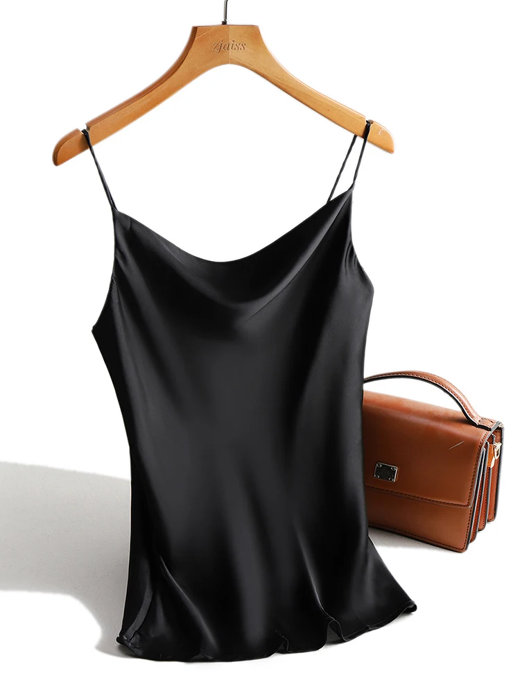 Satin Silk Tank Tops Female 2022 Summer Sexy Strap Basic Spaghetti Strap Tops Women Sleeveless Camisole Camis Vest Black White
