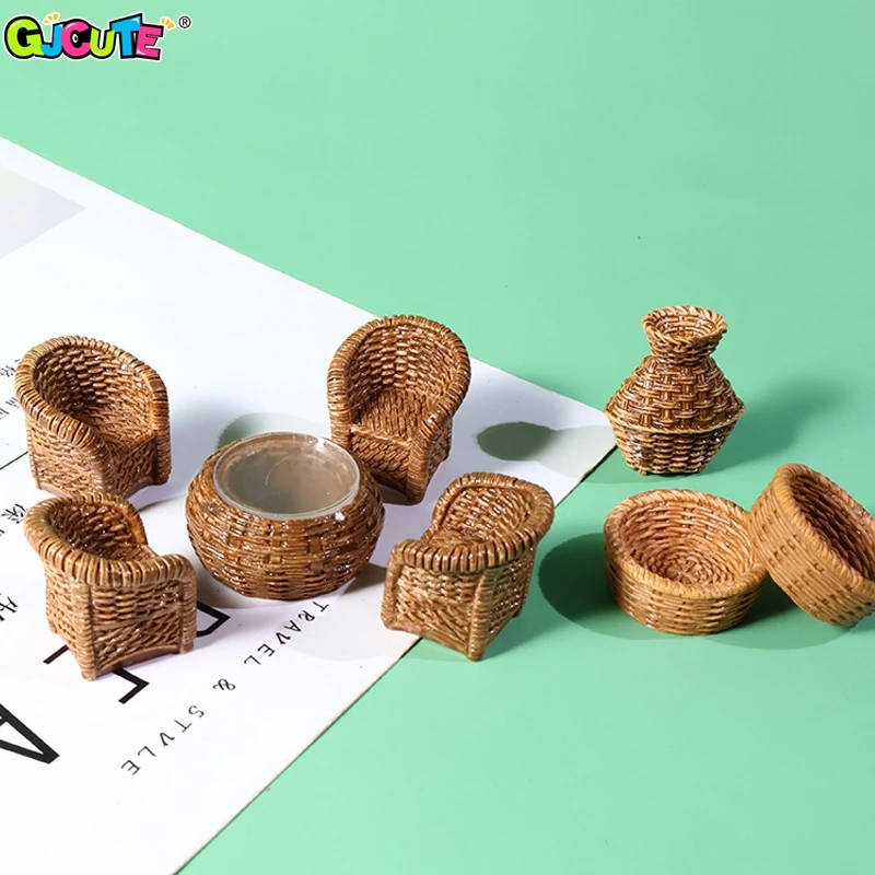 Мини-модель мебели для кукольного домика 1 комплект корзина рыб стул реквизит